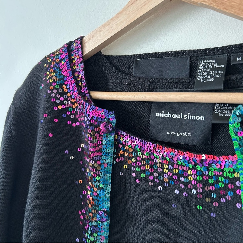 Michael Simon Black Cardigan with Sequins and Matching Sleeveless Top Sz M - Picture 2 of 5